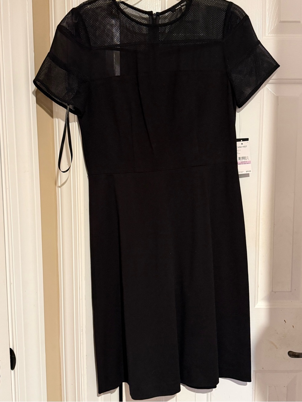 Nine West Black Short-Sleeve Mesh Yoke Dress